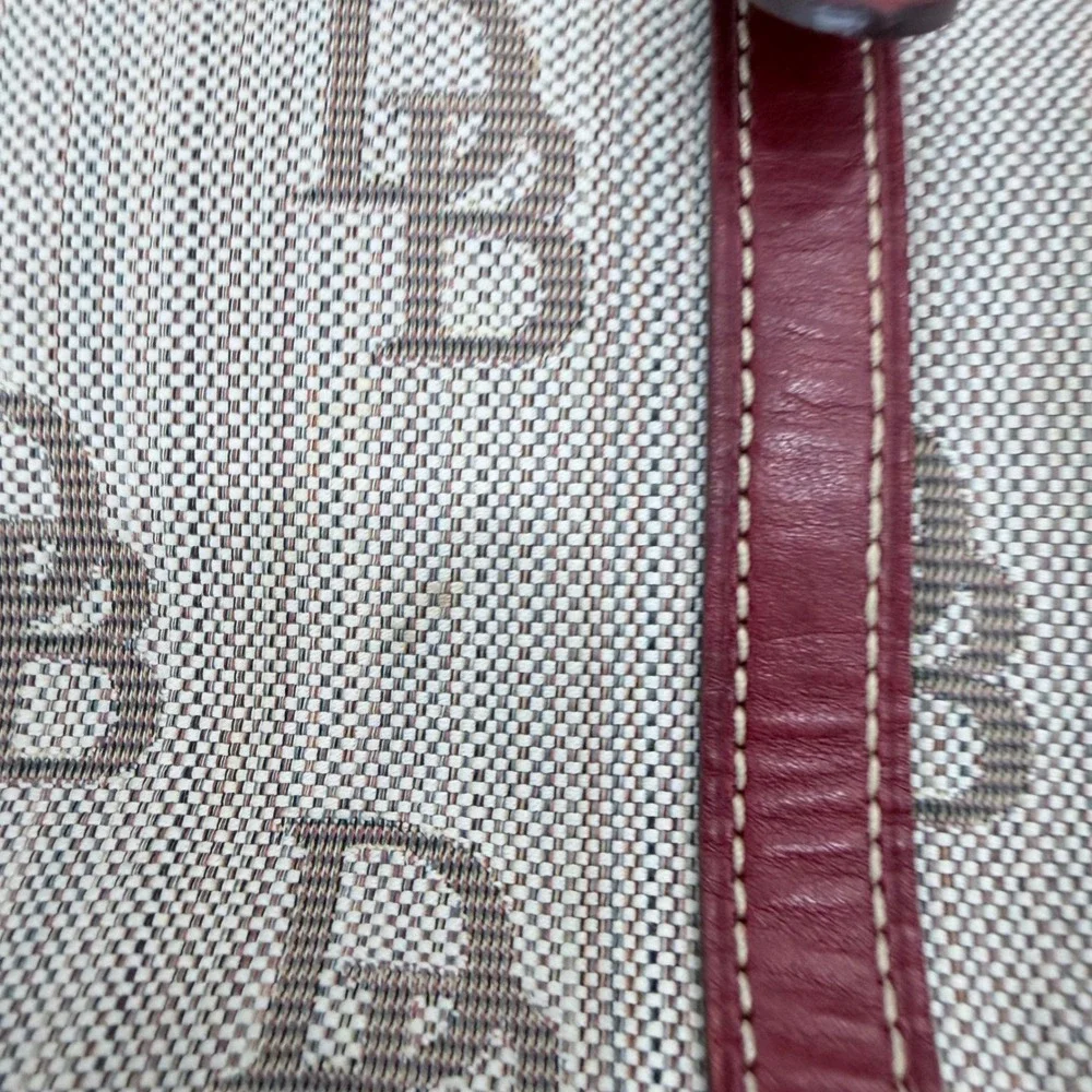 Dooney & Bourke Signature Monogram Canvas Satchel Burgundy Leather Trim 33906721